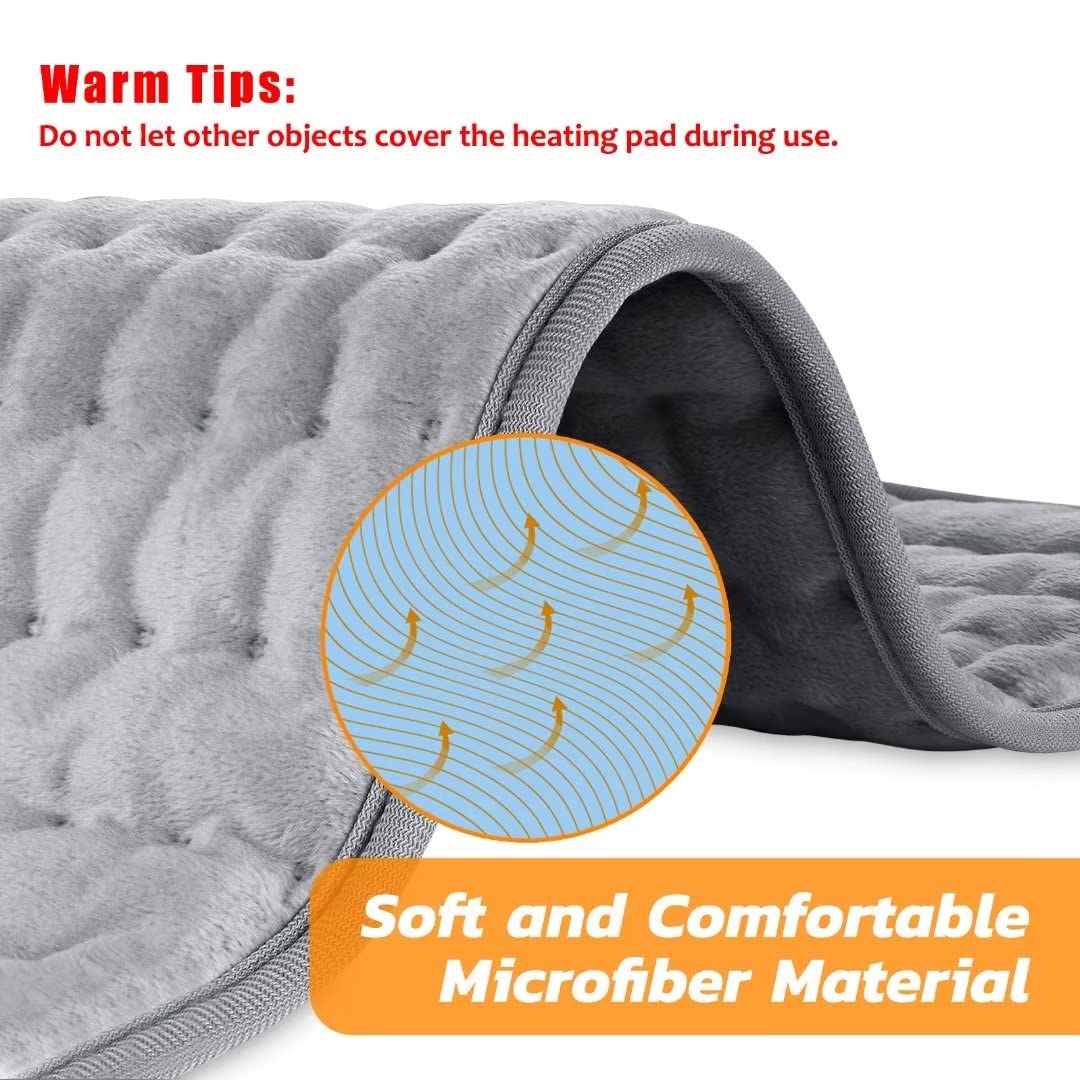 VIBOOS soft gray microfiber electric heating pad for back pain quilted plush material and fold