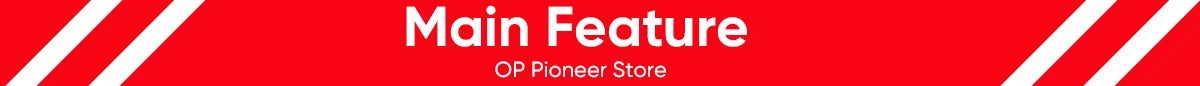 Red promotional banner reading Main Feature with OP Pioneer Store branding promoting OnePlus Ace 5 5G smartphone UAE