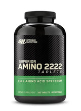 Black supplement bottle, 'Superior Amino 2222' tablets label