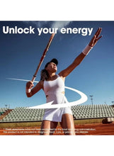 Athlete in white sports outfit holding resistance bands in outdoor stadium ad
