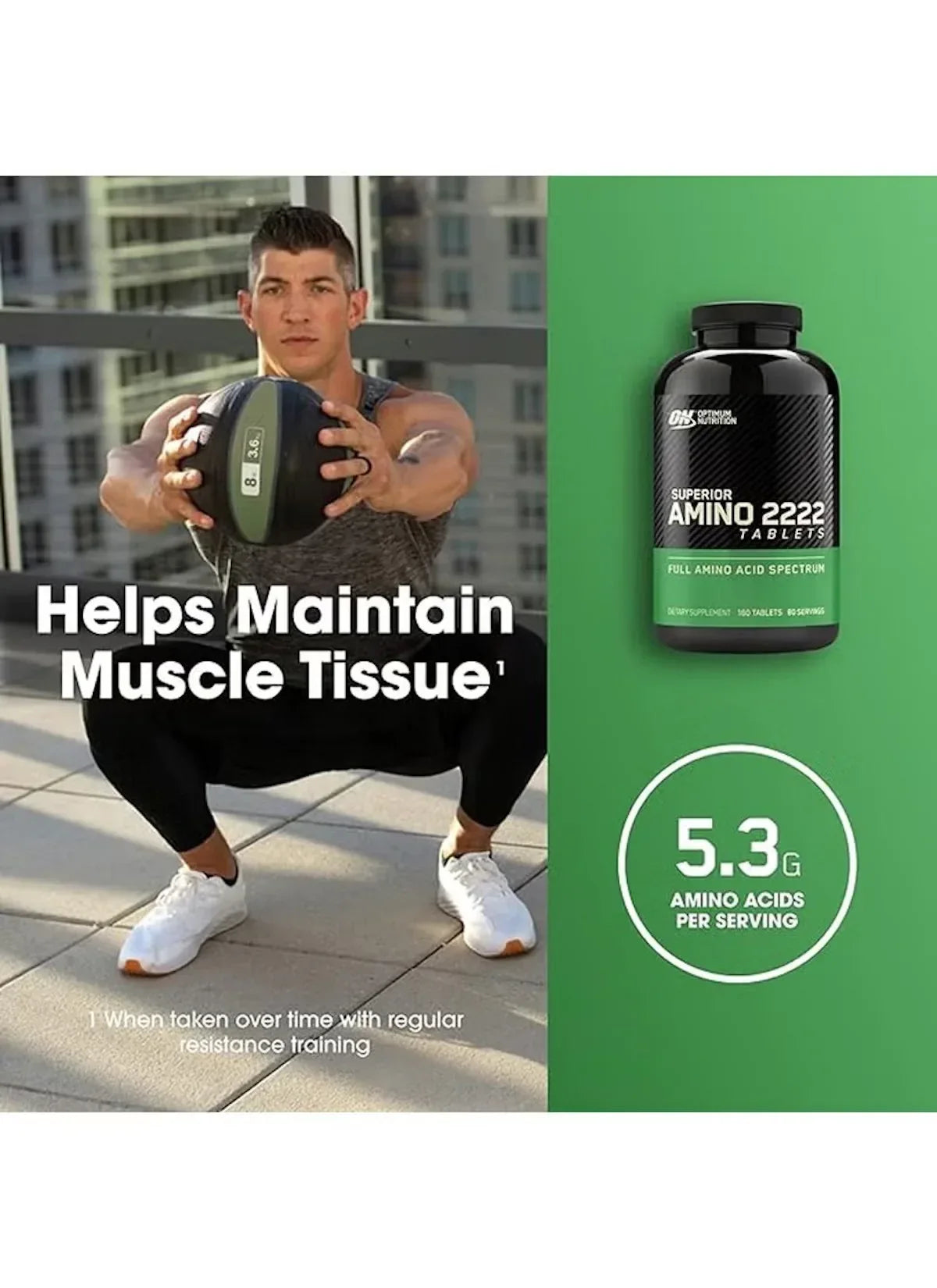 Optimum Nutrition Superior Amino 2222 – 160 Tablets | 18 Amino Acids | Supports Muscle Recovery & Performance - Mumzar