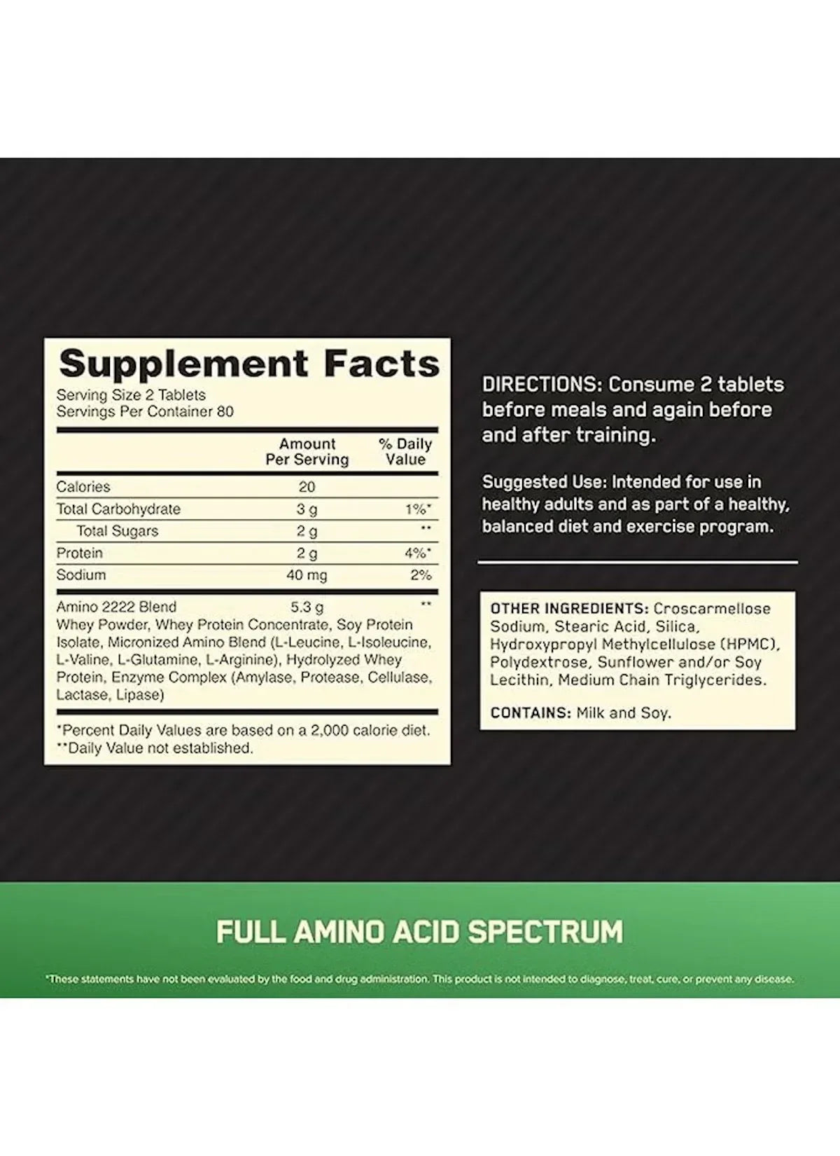 Optimum Nutrition Superior Amino 2222 – 160 Tablets | 18 Amino Acids | Supports Muscle Recovery & Performance - Mumzar