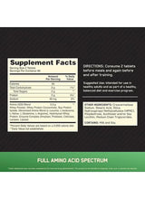 Black supplement bottle back panel with Supplement Facts and directions