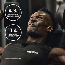 Athletic man in black sports shirt with 4.3g glutamine & 11.4g amino acids