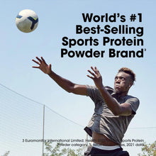Gold Standard whey protein sports marketing graphic with athletes and ball