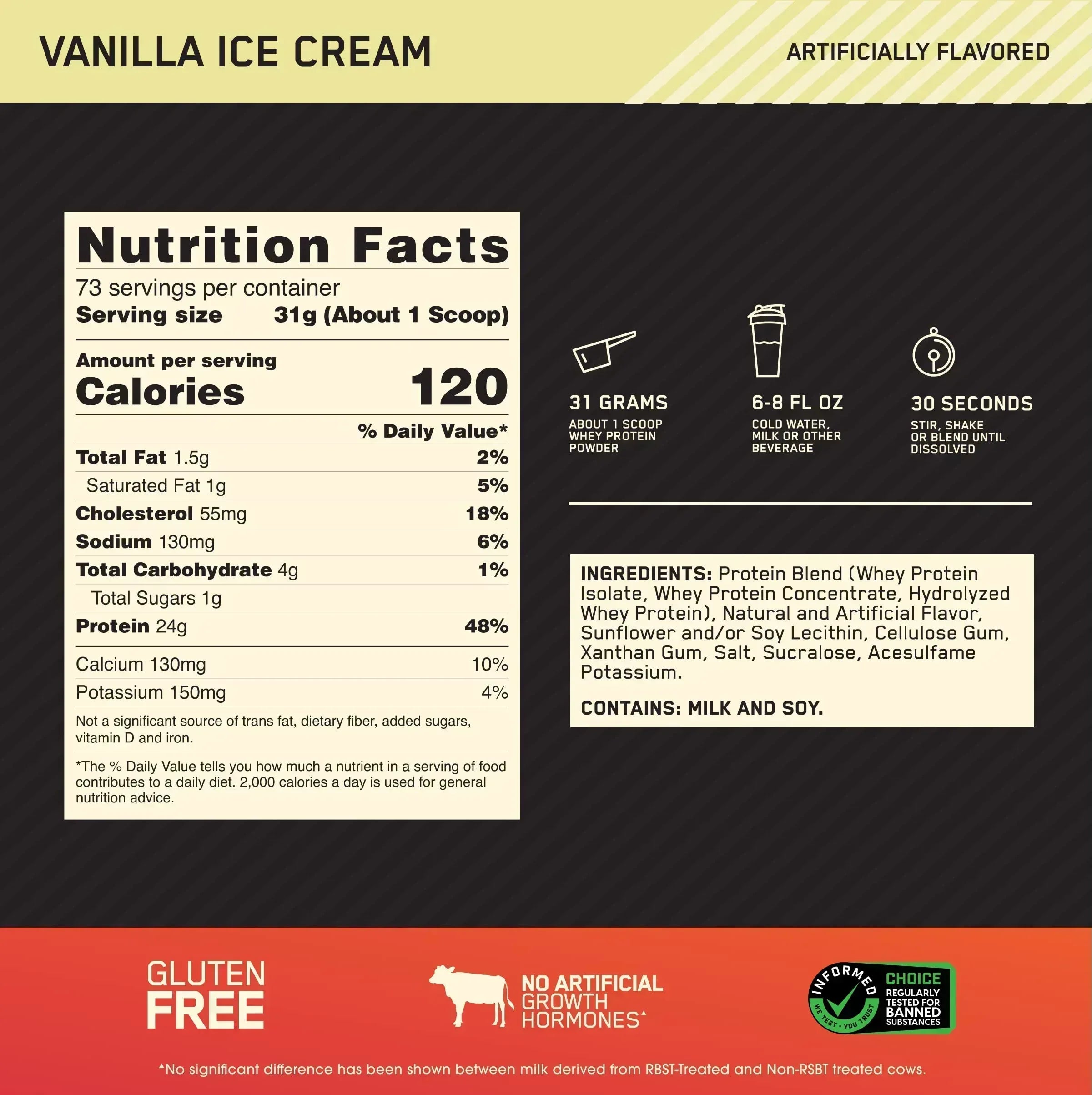 Optimum Nutrition Gold Standard Whey Vanilla Ice Cream - 5 lbs . - Mumzar