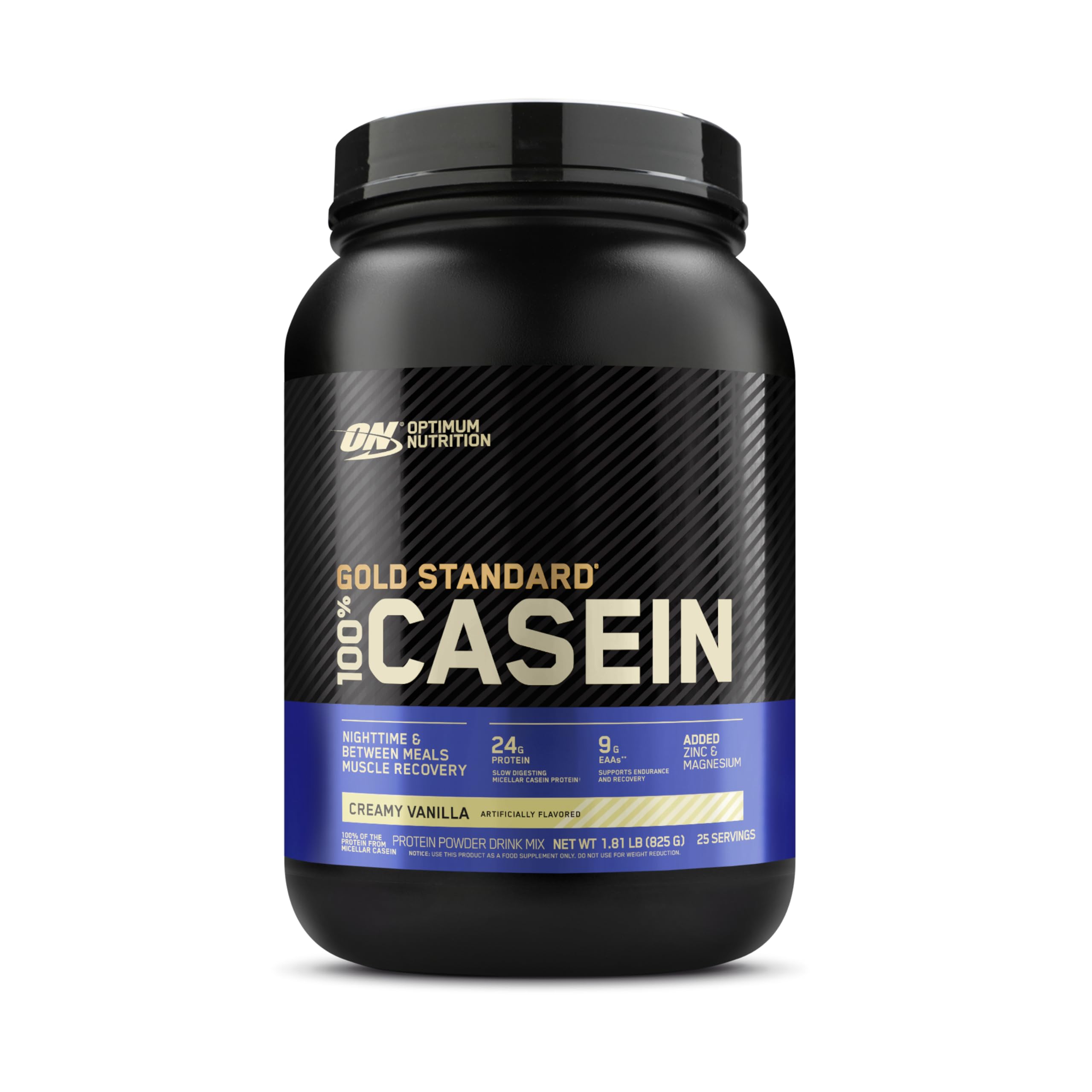 Optimum Nutrition Gold Standard creamy vanilla micellar casein protein powder for nighttime muscle recovery