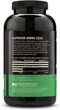 Optimum Nutrition Superior Amino 2222 tablets bottle back label with directions and storage