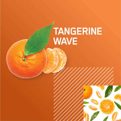 Optimum Nutrition pre workout Tangerine Wave flavor graphic with whole tangerine and slices on orange background