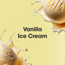 Vanilla Ice Cream flavored whey protein label art with creamy drips and vanilla scoops