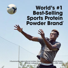 Sports protein powder promotional graphic with athlete tossing ball