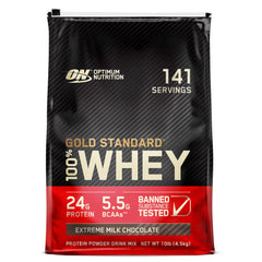 Optimum Nutrition Gold Standard 100 percent whey protein powder 10 lb bag Extreme Milk Chocolate 141 servings