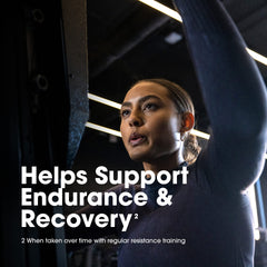 Optimum Nutrition whey protein powder ad showing woman lifting weights promoting endurance and recovery
