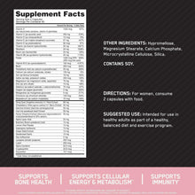 Optimum Nutrition Opti-Women Supplement Facts panel with vitamins and minerals table