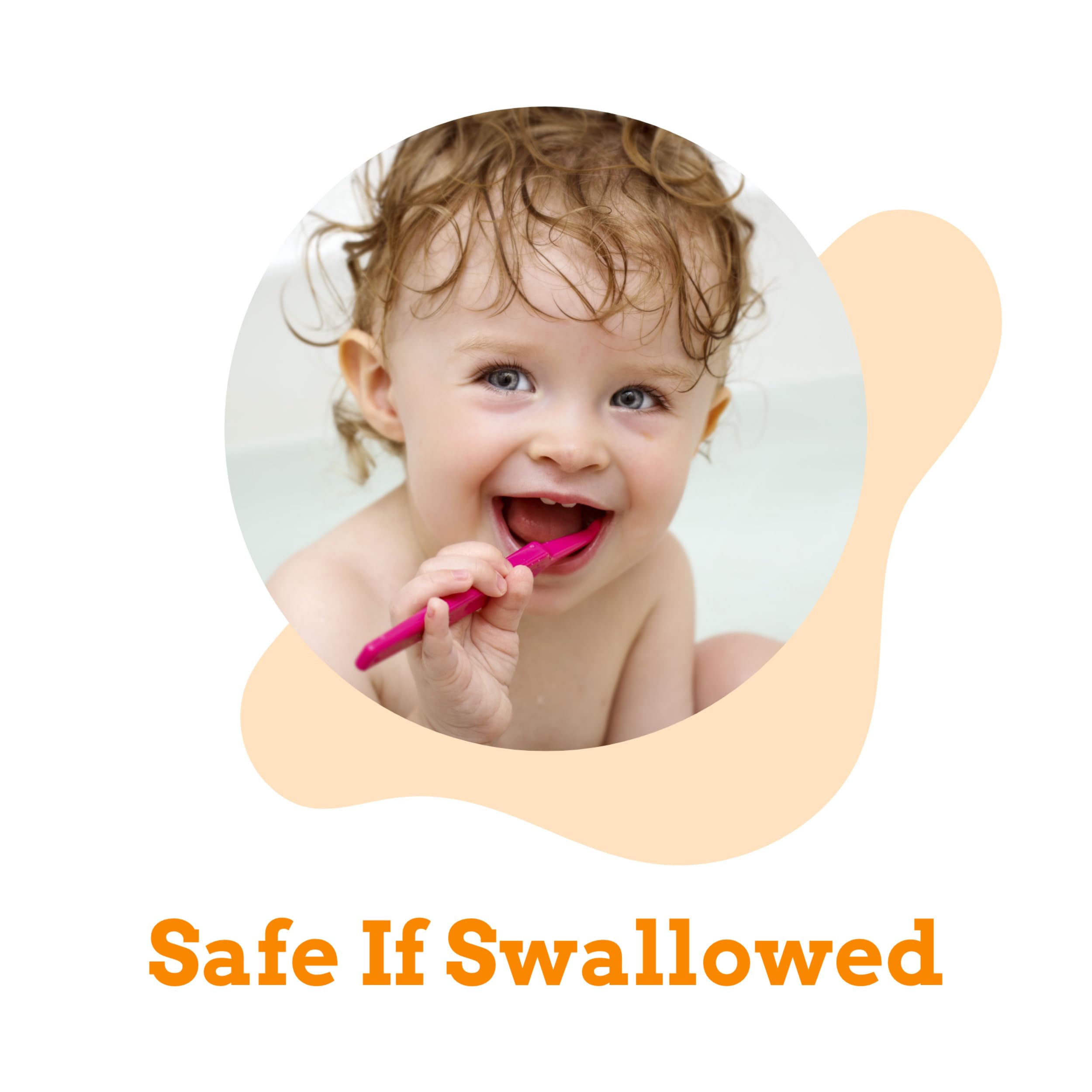 Orajel toddler brushing teeth with pink toothbrush illustrating fluoride free kids toothpaste safe if swallowed