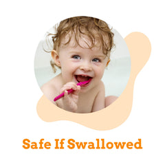 Orajel toddler brushing teeth with pink toothbrush illustrating fluoride free kids toothpaste safe if swallowed