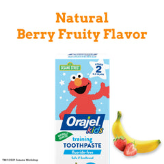 Orajel kids training toothpaste with Elmo Sesame Street natural berry fruity flavor fluoride free kids toothpaste