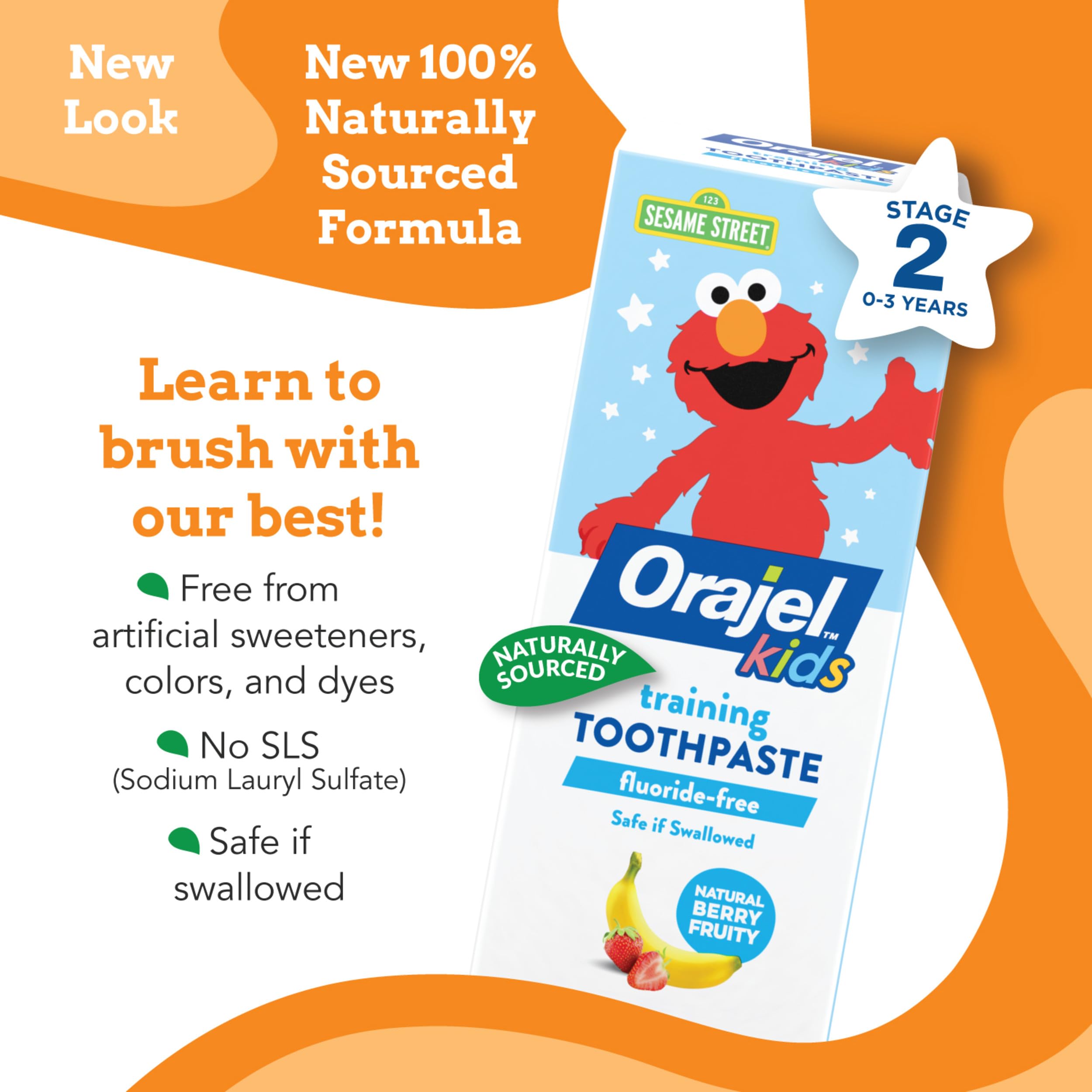 Orajel Kids Sesame Street Elmo training fluoride free kids toothpaste Stage 2 0 to 3 years natural berry fruity