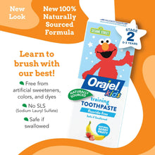 Kids training toothpaste carton with learn-to-brush and safe-if-swallowed panel