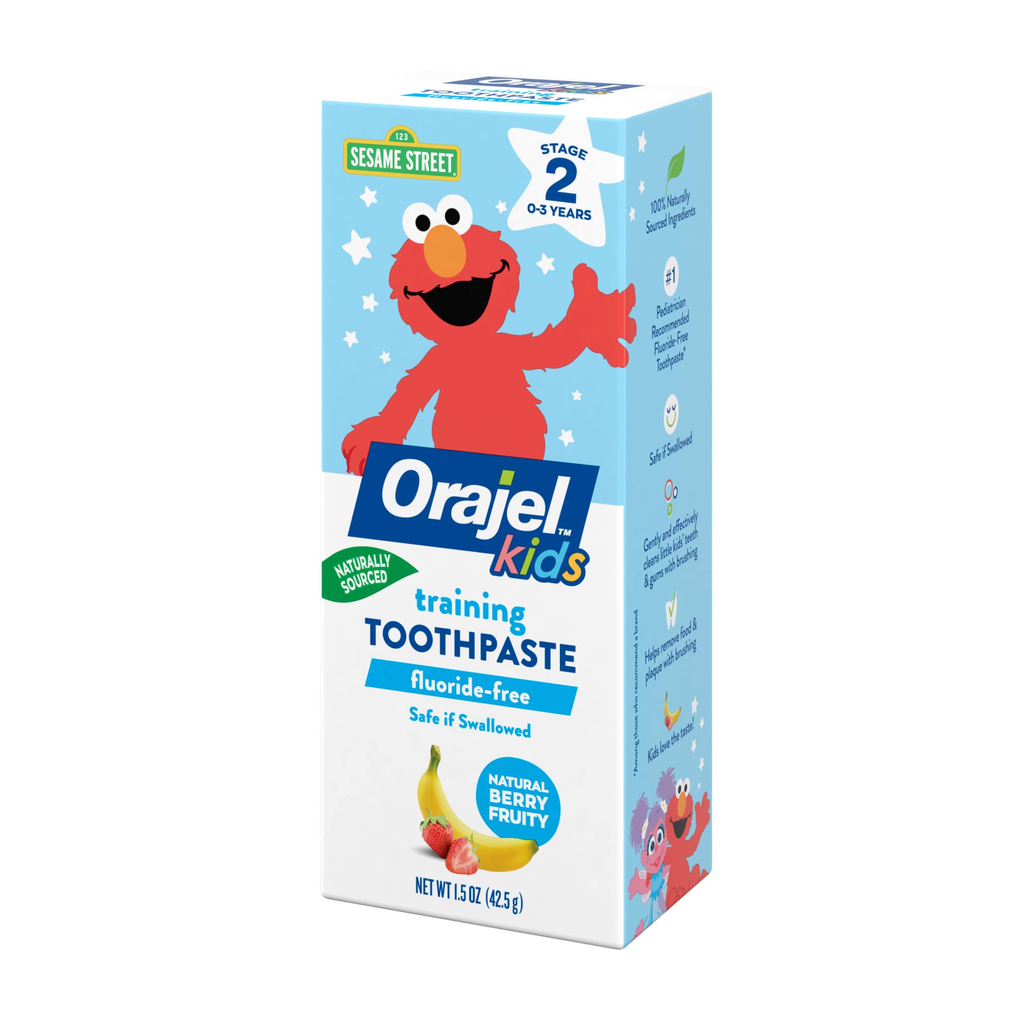 Orajel Kids training toothpaste Elmo Sesame Street natural berry fruity fluoride free kids toothpaste