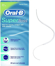 Oral-B Superfloss dental floss box, mint, 50 pre-cut strands