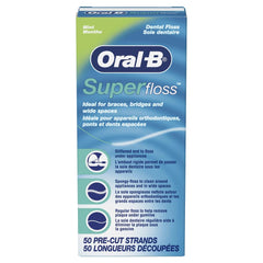 Oral B Superfloss mint box 50 pre cut strands dental floss for braces bridges and wide spaces