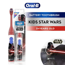 Kids Star Wars battery toothbrush set, red handle and blue brush heads in package