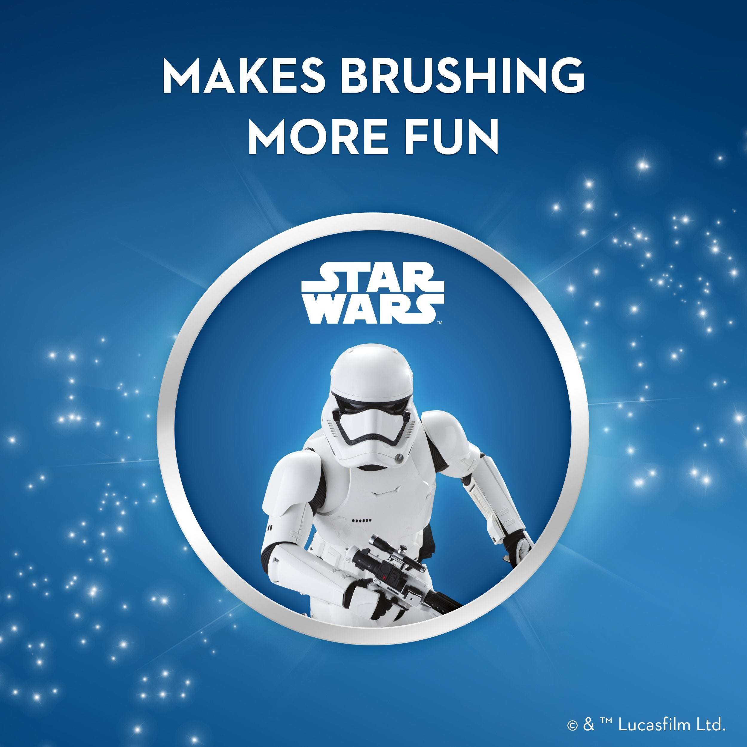 Oral B Star Wars Stormtrooper themed kids electric toothbrush UAE ad showing fun brushing message