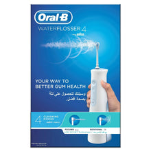 Oral-B Water Flosser 4 box showing cordless unit and 4 cleaning modes