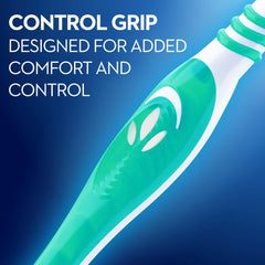 Oral-B Classic toothbrush medium teal and white control grip close up showing ergonomic handle for added comfort and control