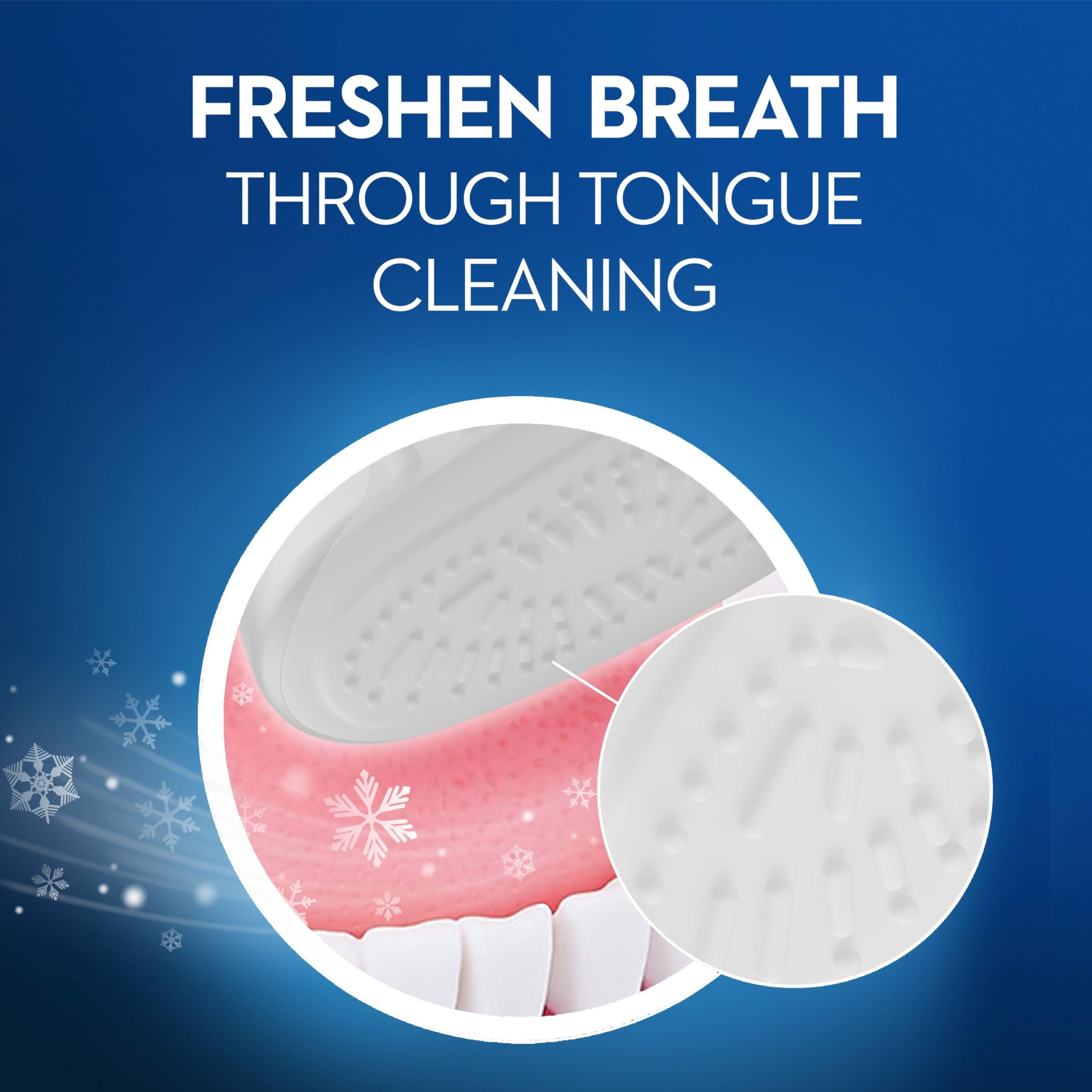 Oral-B Classic toothbrush medium showing textured tongue cleaner pad close up with mint fresh breath graphic