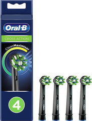 Oral-B Crossaction replacement heads pack of four black brush heads with green white and blue bristles and box