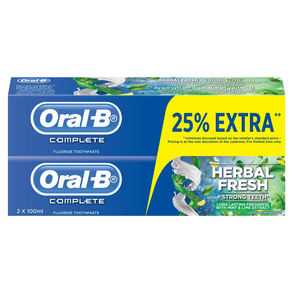 Oral-B fluoride toothpaste pack of 2 Complete Herbal Fresh 100ml tubes with 25 percent extra packaging