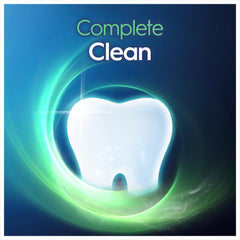 Oral-B fluoride toothpaste pack of 2 product image with glowing tooth and green swirl Complete Clean graphic