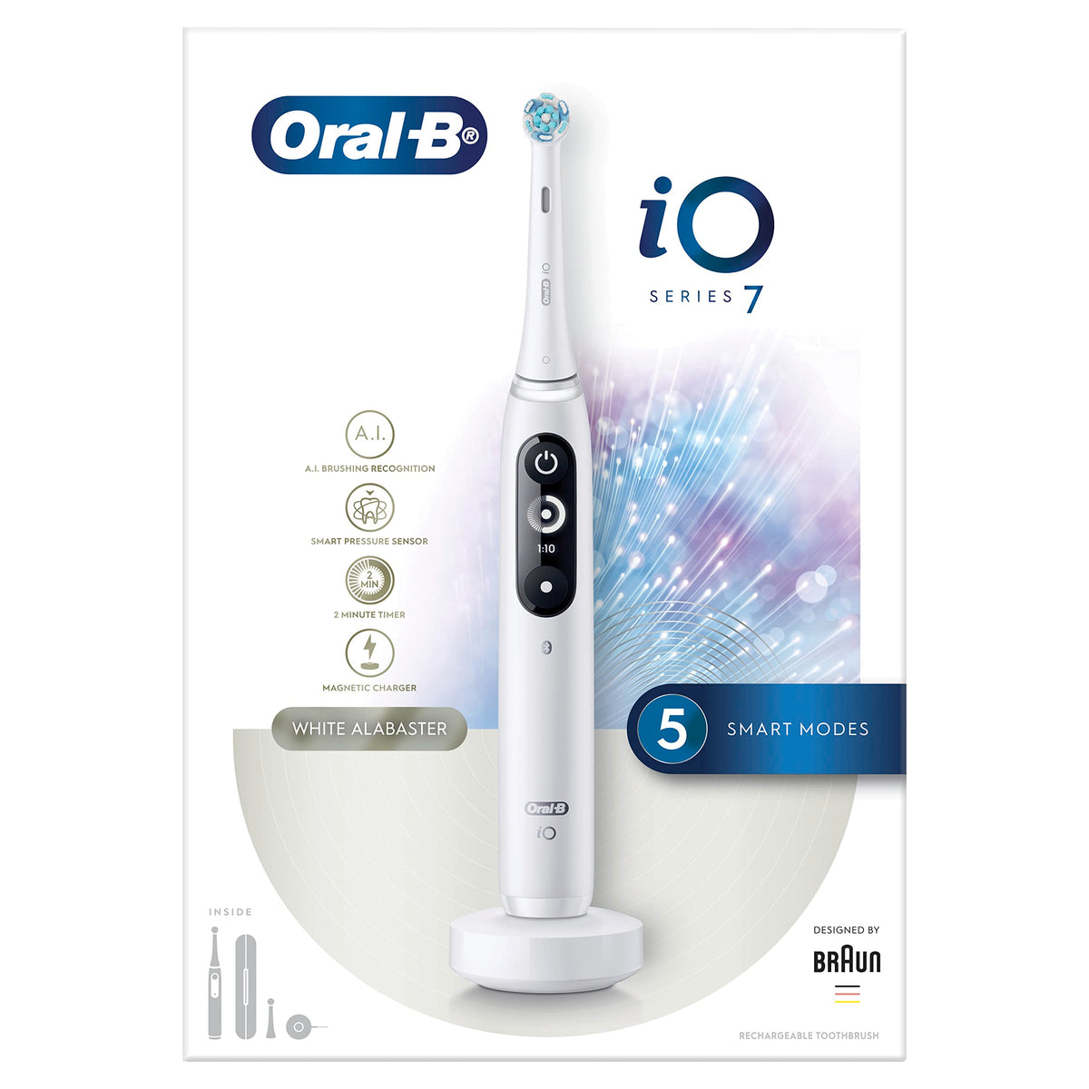 Oral-B iO7 electric toothbrush UAE white Alabaster with digital display five smart modes and magnetic charger
