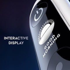 Oral-B iO7 electric toothbrush UAE close up of handle with interactive display showing Good Morning icon