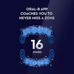 Oral-B iO7 electric toothbrush UAE showing Oral-B app coaching with 16 brushing zones diagram