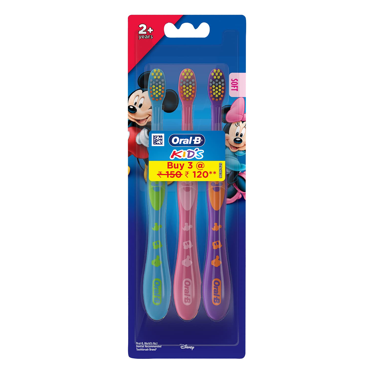 Oral B kids toothbrush Mickey Mouse three pack colorful soft bristle brushes for ages 2 and up
