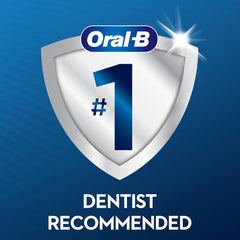 Oral B logo on shield with number one and Dentist Recommended text promoting Oral B Precision Clean replacement heads