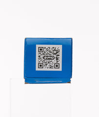Blue Oral-B box with QR code and logo for Oral-B Pro battery toothbrush packaging on white background