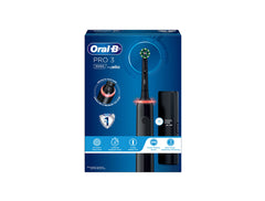 Oral-B Pro Clean 3 3000 electric toothbrush black model shown with round brush head and travel case