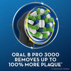 Oral-B Pro Clean 3 3000 electric toothbrush round rotating brush head with blue green bristles removes plaque