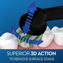Electric toothbrush bristles cleaning teeth with animated 3D action graphic