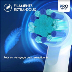 Oral-B Pro Kids Spiderman toothbrush heads close up blue and teal round replacement brush head showing extra soft filaments