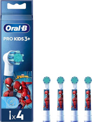Oral-B Pro Kids Spiderman toothbrush heads pack of 4 replacement heads with Spiderman design for ages 3 and up