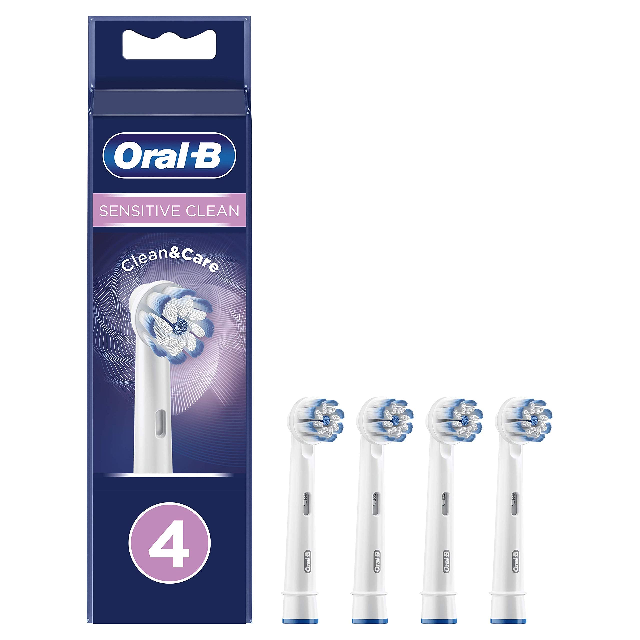 Oral-B sensitive clean toothbrush heads pack of four replacement brush heads with soft bristles for sensitive teeth