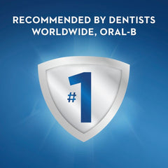 Oral-B Spiderman toothbrush for kids promotional badge showing number one dentist recommended shield on blue background