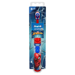 Oral-B Spiderman toothbrush for kids red and blue battery electric toothbrush with Spiderman graphics in retail packaging