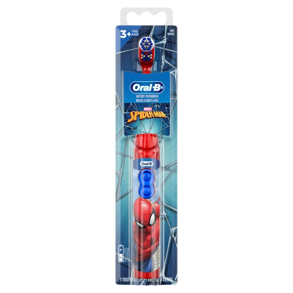 Oral-B Spiderman toothbrush for kids battery powered red and blue electric toothbrush with round brush head