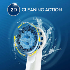Oral-B Vitality electric toothbrush UAE showing round brush head with blue bristles 2D cleaning action and water splashes